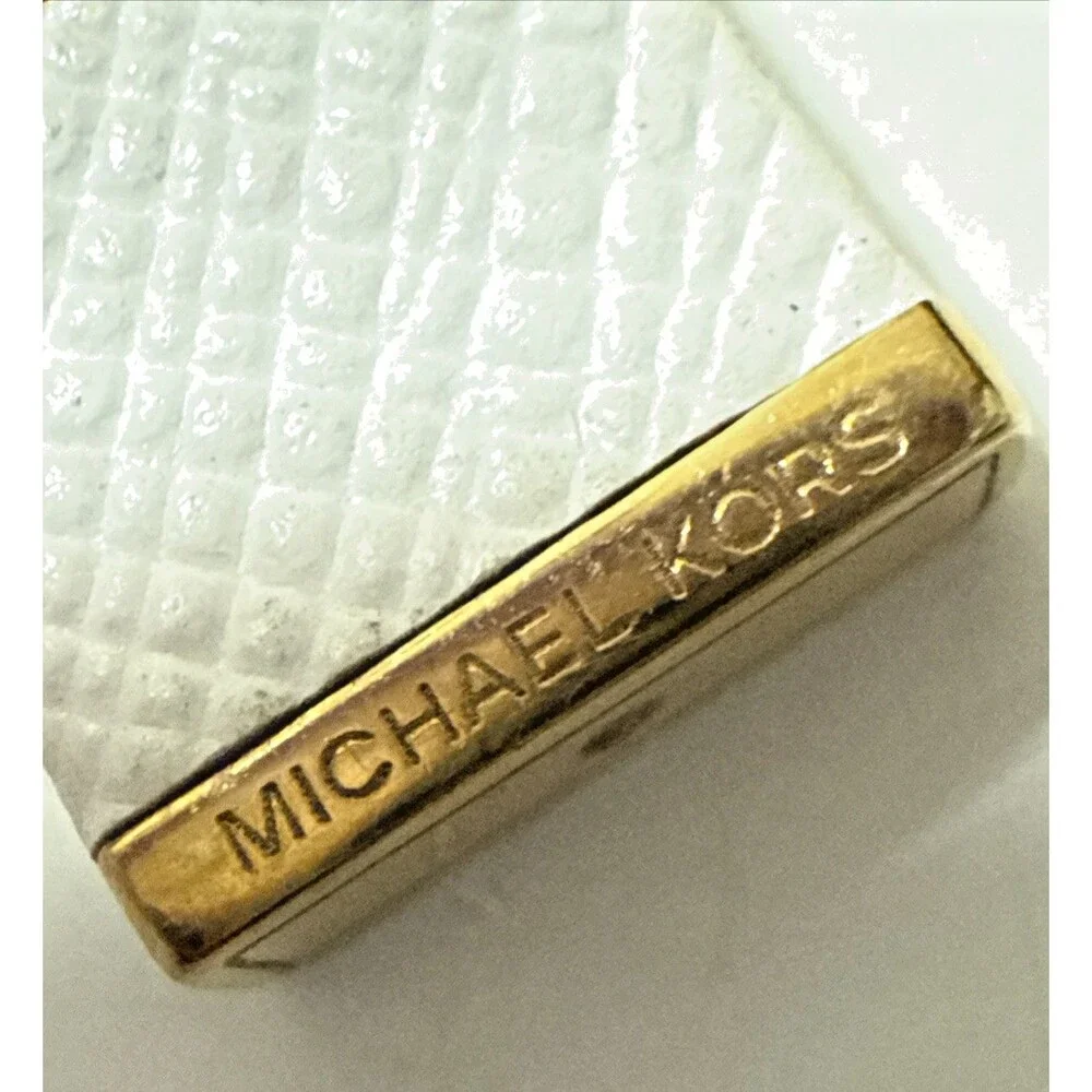 MICHAEL KORS Logo Lock White Leather Bangle Bracelet Gold Tone 8